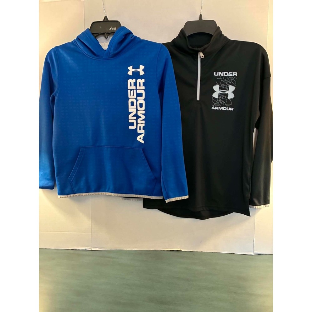 Under Armour Boys Youth Large Hoodie & 1/4 Zip Pullover Lot of 2 Blue Black